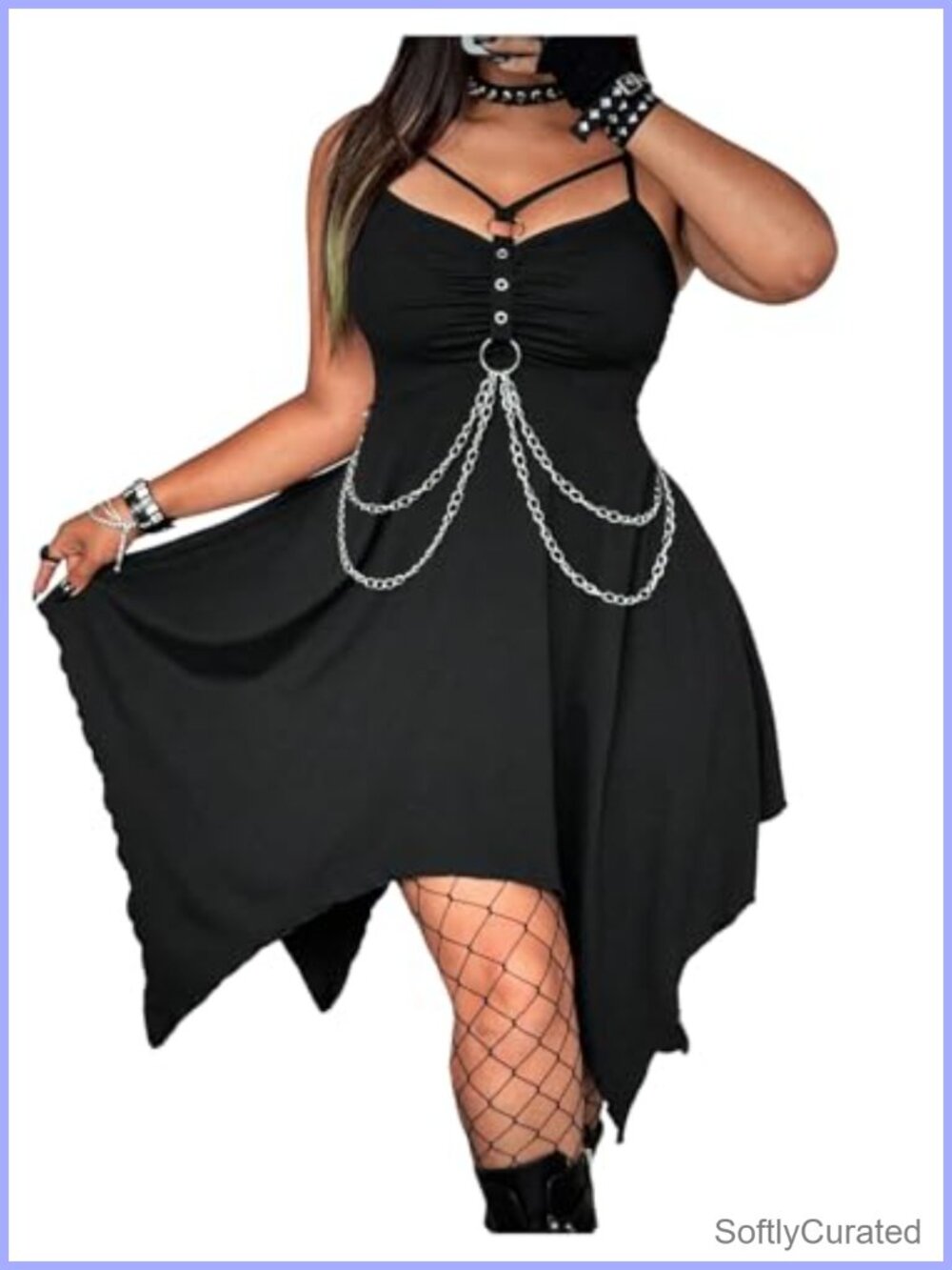 Plus Size Gothic Chain Ruched Backless Mini Club Dress